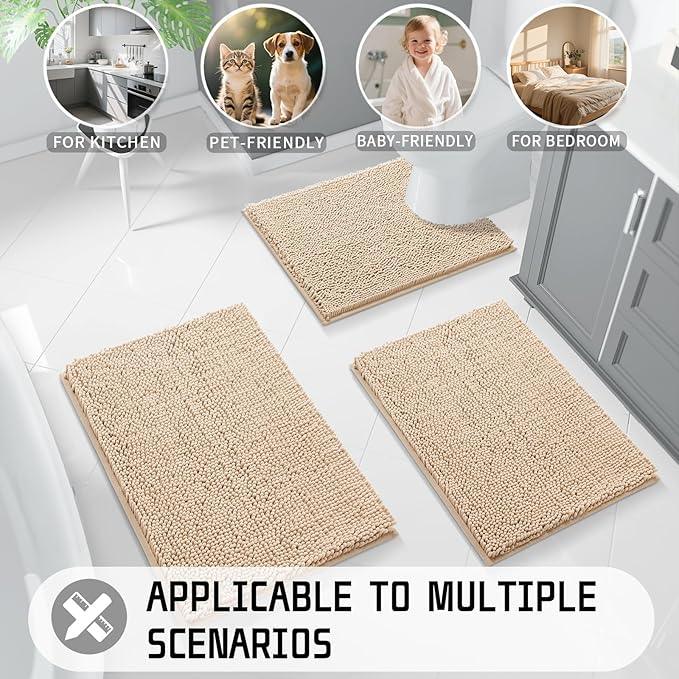 Yimobra Washable Bathroom Rugs, Super Soft & Absorbent Chenille Bath Mat for Floor & Carpet, Quick Dry Non Slip Bath Mat for Tub Shower, 32"x20",Beige - ModernBath