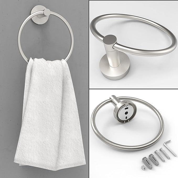 Brushed Toilet Paper Holder & Towel Ring SUS304 Stainless Steel 2pc Bathroom Hardware Set with Double Post Pivoting Toilet Paper Roll Holder Wall Mount & Bathroom Towel Holder Set - ModernBath