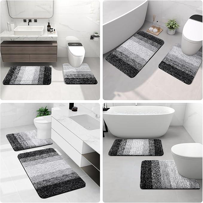 Arotive Microfiber Bathroom Rugs, Shaggy Soft and Absorbent Bath Rug, Non-Slip, Thick Plush Machine Washable Dry Bath Mats for Bathroom, Tub and Shower, 34x21, Black, Rectangular - ModernBath