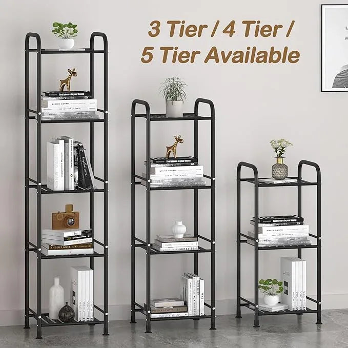 JSB 5 Tier Narrow Bathroom Shelving Unit, Kitchen Storage Rack Organizer Metal Corner Shelf for Living Room Laundry Pantry (Matte Black, 5 Tier) - ModernBath