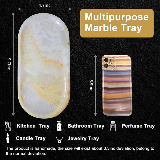 SWRONP Marble Tray for Kitchen Counter & Bathroom Countertop,Stone Vanity Tray for Dresser Decor,Small Storage Tray for Perfumes, Jewelry,Candles,Durable & Waterproof (Transparent White) - ModernBath