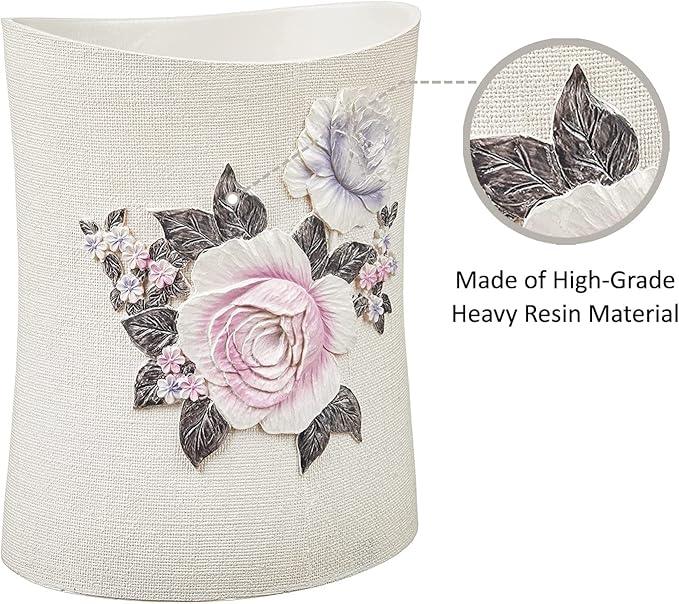 Zahari Home 2pc Michelle Bathroom Set Waste Basket & Tissue Cover Modern Classic Decor Stylish Unique Design Beautiful Floral Bathroom Accessories Set - ModernBath