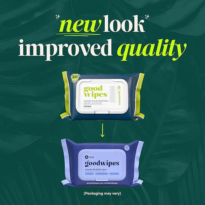 goodwipes Flushable Butt Wipes - Vitamin E & Aloe - Sewer & Septic Safe - Extra Large Adult Wet Wipes For Women & Men - Bathroom Essentials - Cedar, 153 Count (3 Packs + 3 Individually Wrapped) - ModernBath