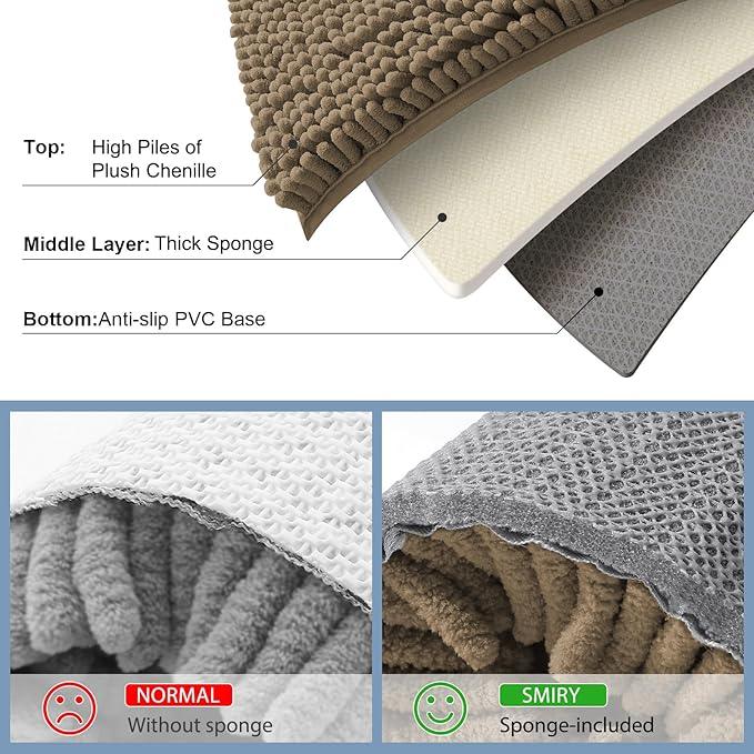 Smiry Luxury Chenille Bathroom Rugs 59x20, Extra Soft and Absorbent Shaggy Bath Mat, Machine Washable, Non-Slip Plush Carpet Runner for Tub, Shower, and Floor, Home Decor Accessories, Camel - ModernBath