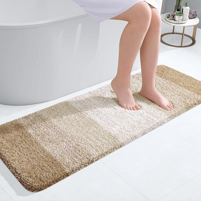 OLANLY Bathroom Runner Rugs 47x17, Extra Soft Absorbent Microfiber Bath Rugs, Rubber Backing, Quick Dry, Machine Washable Bath Mats for Bathroom Floor, Tub and Shower, Home Decor Accessories, Tan - ModernBath