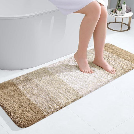 OLANLY Bathroom Runner Rugs 47x17, Extra Soft Absorbent Microfiber Bath Rugs, Rubber Backing, Quick Dry, Machine Washable Bath Mats for Bathroom Floor, Tub and Shower, Home Decor Accessories, Tan - ModernBath