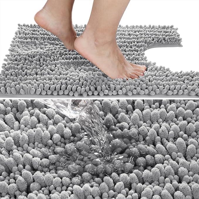 Yimobra Toilet Rug U Shaped Washable 24x20 Inch - Ultra Soft Absorbent Chenille Bath Rugs for Toilet, Quick Dry & Machine Washable, Non Slip Contour Bathroom Mat, Gray - ModernBath