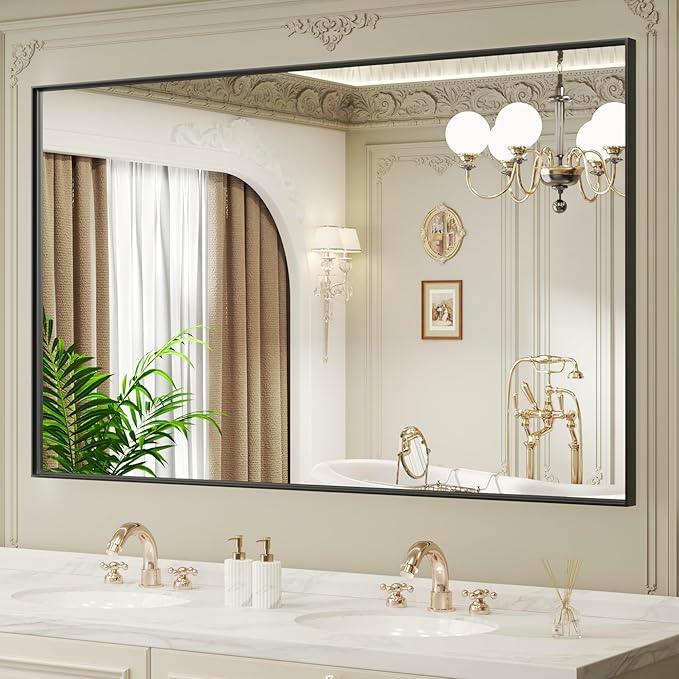 LOAAO Black Bathroom Mirror 60"X40" for Wall, Rectangle Bathroom Vanity Mirror, Tempered Glass, Hangs Vertically or Horizontally, Easy to Install, Modern Design - ModernBath