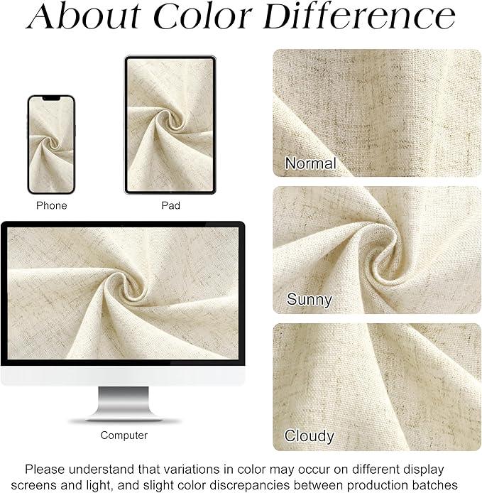 Naturoom Extra Wide Linen Shower Curtain 108x72 for Clawfoot Tub Country Boho Farmhouse Bath Decor Beige Shower Curtains for Bathroom Neutral Cloth Weighted Textured Fabric Bath Curtain, 108 Inch - ModernBath