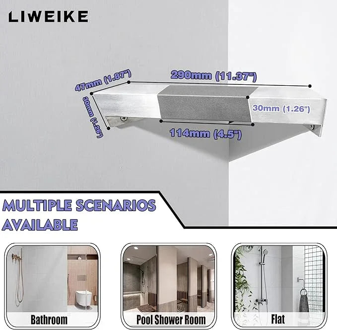 LIWEIKE Brushed Nickel Shower Foot Rest Bar Wall Mount Shower Stool for Shaving Legs Non-Slip Scrub Shower Foot Step Square Corner Shower Shaver Foot Rest - ModernBath
