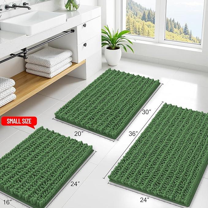 Smiry Bathroom Rugs Mat 24x16, Extra Soft Absorbent Chenille Bath Rugs, Non Slip Rubber Backing Machine Washable Quick Dry Bath Mats for Bathroom Floor, Tub, Shower, Home Accessories, Olive Green - ModernBath