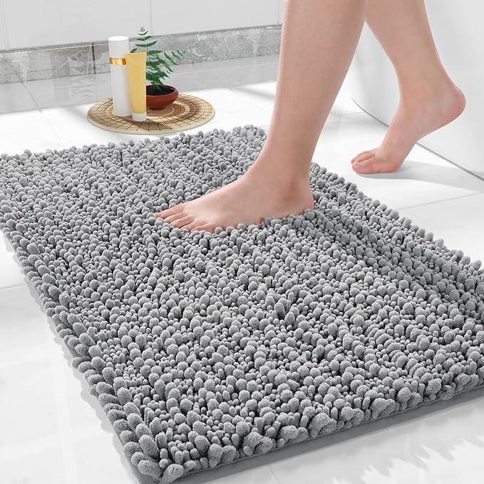 Yimobra Large Bathroom Rugs Non Slip Washable 36x24 Inch - Ultra Soft Absorbent Chenille Bath Mat, Quick Dry Shaggy Floor Carpet for Tub Shower, Gray Home Decor Accessories - ModernBath