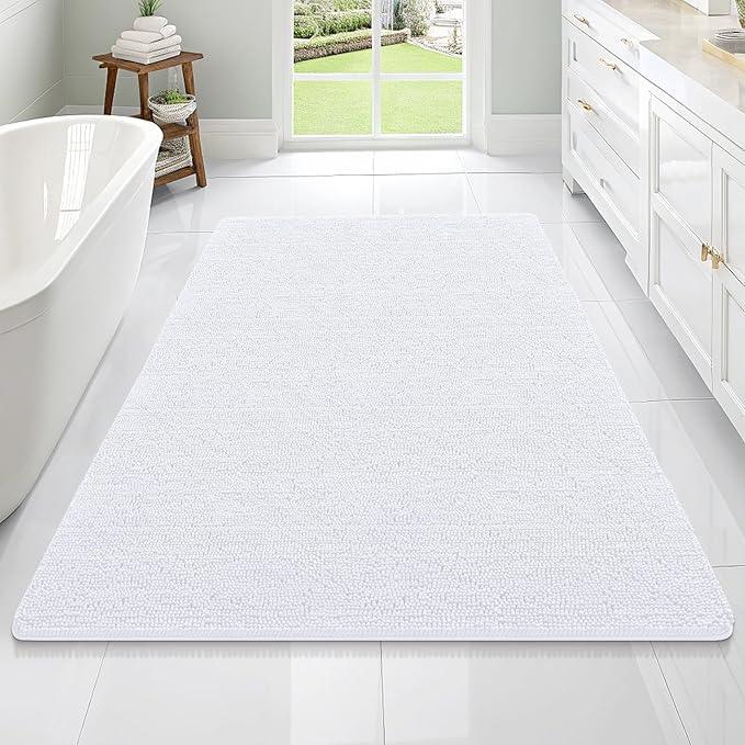 OLANLY Bathroom Rugs 70x46, Extra Soft Absorbent Chenille Bath Rugs, Rubber Backing Quick Dry, Machine Washable Bath Mats for Bathroom Floor, Tub and Shower, Home Decor Accessories, White - ModernBath