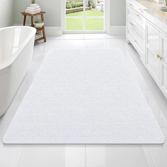 OLANLY Bathroom Rugs 70x46, Extra Soft Absorbent Chenille Bath Rugs, Rubber Backing Quick Dry, Machine Washable Bath Mats for Bathroom Floor, Tub and Shower, Home Decor Accessories, White - ModernBath