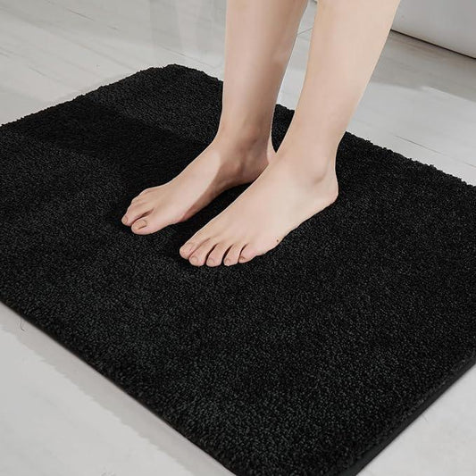 COSY HOMEER Bathroom Rugs Mat 16”x24” Absorbent Non-Slip Bath Mat Plush Shaggy Machine Washable Bath Rugs Soft Polyester Bath Mats for Bathroom Floor,Tub and Shower,Black - ModernBath