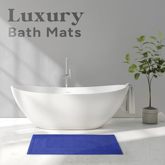 Avalon Towels Blue Bath Mat - 100% Cotton Set of 2 Absorbent Bathmat - Bathroom Mats Quick Dry Bath Mats for Bathrooms (22x34 Inches) - ModernBath