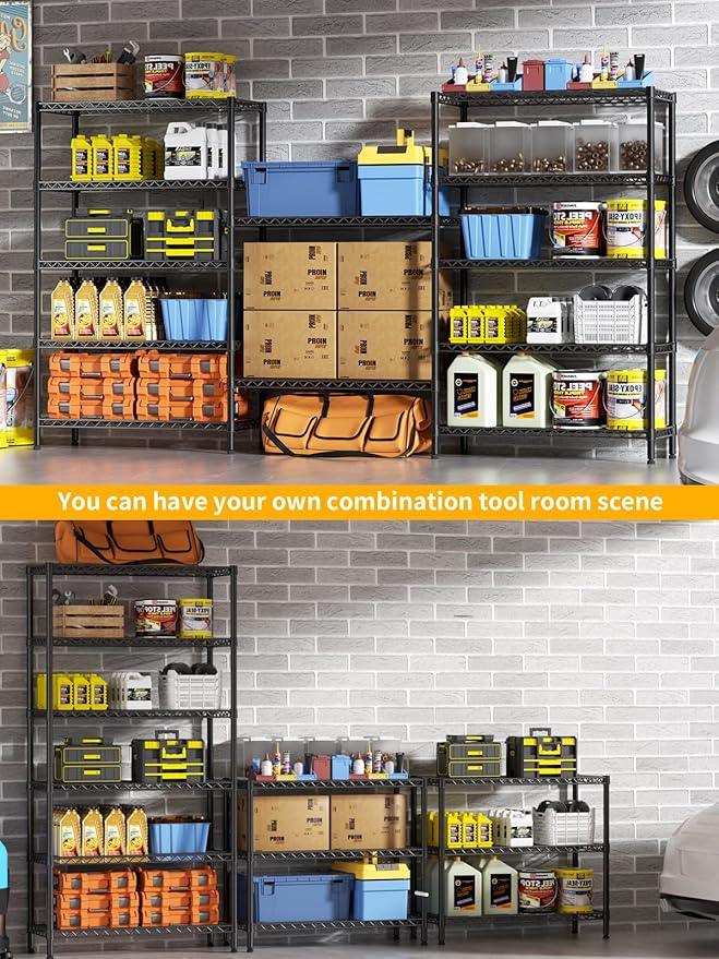 6 Tier Adjustable Storage Shelves,Heavy Duty Metal Utility Shelf 1500LBS Capacity Wire Shelving Unit Organizer Rack for Home Kitchen Pantry Room 14" D x 36" W x 72" H Black - ModernBath