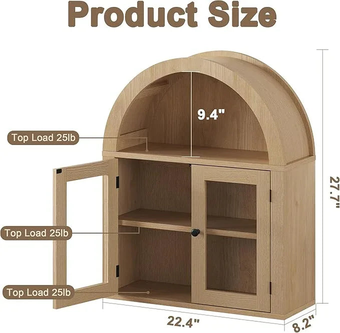 ChooChoo Arched Wall Cabinet Bathroom Medicine Cabinet with Adjustable Shelf, Wall Mounted Cupboard Storage Organizer for Laundry Room, Dining Room, Living Room, Kitchen (Natural) - ModernBath