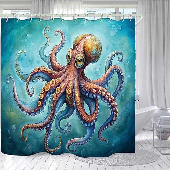LYFANS Bathroom Uses Octopus 3D Shower Curtain, Luxury Bathtub Standard Shower Curtain, Waterproof and Bright Fabric Shower Curtains, Size (72x72 Inches) - ModernBath