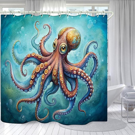 LYFANS Bathroom Uses Octopus 3D Shower Curtain, Luxury Bathtub Standard Shower Curtain, Waterproof and Bright Fabric Shower Curtains, Size (72x72 Inches) - ModernBath