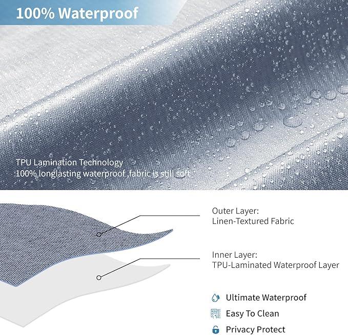 THAIGEE 2-in-1 Waterproof Fabric Shower Curtain or Liner,Linen Textured,Breathable TPU & Washable Bathroom Shower Curtain Set with 12 Plastic Hooks,Modern,72"x72" Blue Gray - ModernBath