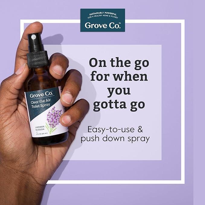 Grove Co. Toilet Spray, Clear the Air Bathroom Spray Air Freshener (2 fl oz) Odor Eliminator for Strong Odor, 100% Natural Lavender Blossom Scent, Vegan, Paraben & Phthalate Free (Pack of 3) - ModernBath