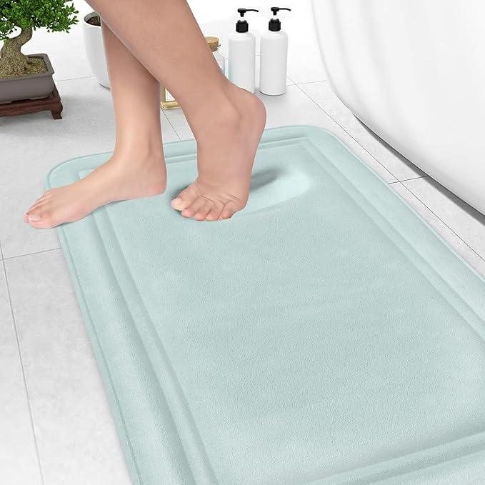 ITSOFT Memory Foam Bath Mat 31x20, Non Slip, Machine Washable, Quick Dry & Absorbent Rugs, Bath Mats for Bathroom Floor, Tub & Shower, Bathroom Rug, Spa Blue - ModernBath