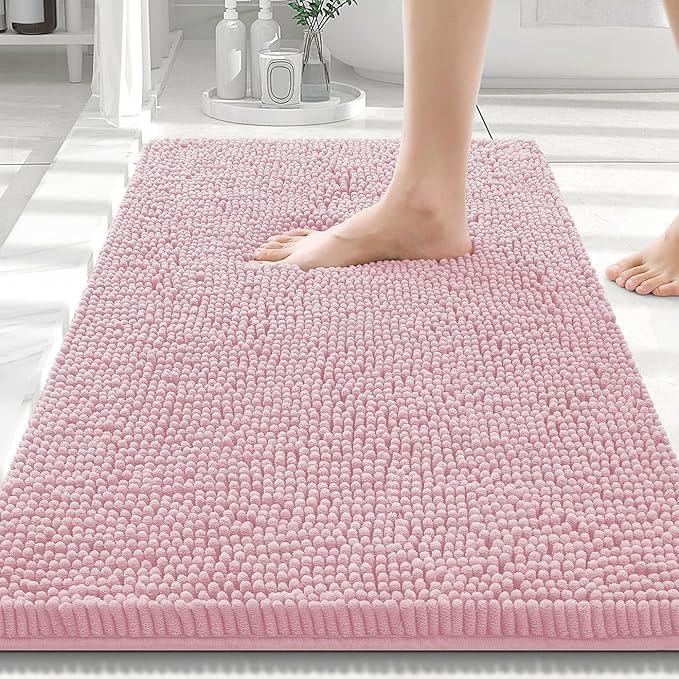 Smiry Luxury Chenille Bathroom Rugs 30x20, Extra Soft and Absorbent Shaggy Bath Mat, Machine Washable, Non-Slip Plush Carpet Runner for Tub, Shower, and Floor, Home Decor Accessories, Dusty Rose - ModernBath
