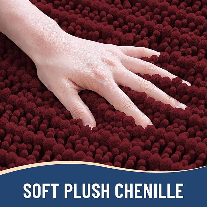 Arotive Luxury Chenille Bathroom Rug Mat, Extra Soft Thick Absorbent Shaggy Bath Rugs, Non-Slip Machine Wash Dry, Plush Bath Mats for Bathroom, Shower and Tub, 59x35, Burgundy - ModernBath