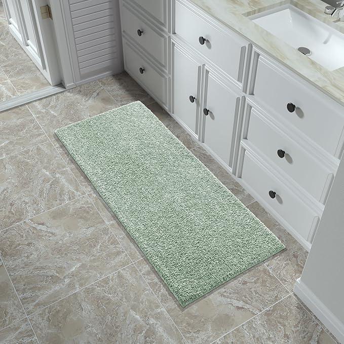 Yimobra Bathroom Runner Rug Non Slip Washable, Soft Absorbent Microfiber Long Bath Mat, Dual-Tone Decor Rug with Rubber Backing for Floor, Tub and Hallway,56x24,Home Essentials,Green and White - ModernBath