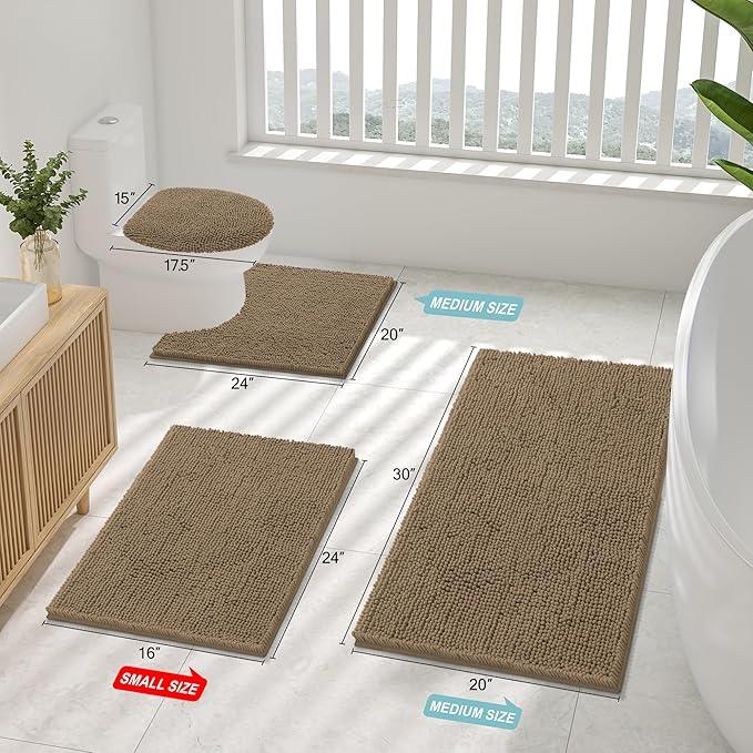 Smiry Luxury Chenille Bathroom Rugs 36x24, Extra Soft and Absorbent Shaggy Bath Mat, Machine Washable, Non-Slip Plush Carpet Runner for Tub, Shower, and Floor, Home Decor Accessories, Camel - ModernBath