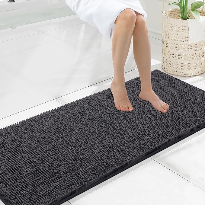 Smiry Luxury Chenille Bathroom Rugs 59x20, Extra Soft and Absorbent Shaggy Bath Mat, Machine Washable, Non-Slip Plush Carpet Runner for Tub, Shower, and Floor, Home Decor Accessories, Charcoal Grey - ModernBath