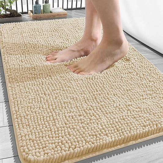 OLANLY Bathroom Rugs 34x21, Extra Soft Absorbent Chenille Bath Rugs, Rubber Backing Quick Dry, Machine Washable Bath Mats for Bathroom Floor, Tub and Shower, Home Decor Accessories, Beige - ModernBath