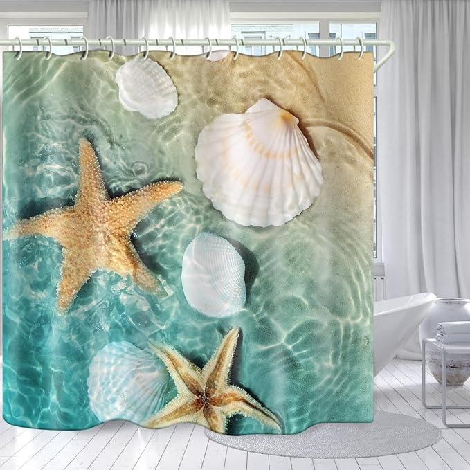 LYFANS Bathroom Uses Beach Scallop 3D Shower Curtain, Luxurious Bathtub Standard Shower Curtains, Waterproof and Bright Fabric Shower Curtains, Size (72x79 inches) - ModernBath