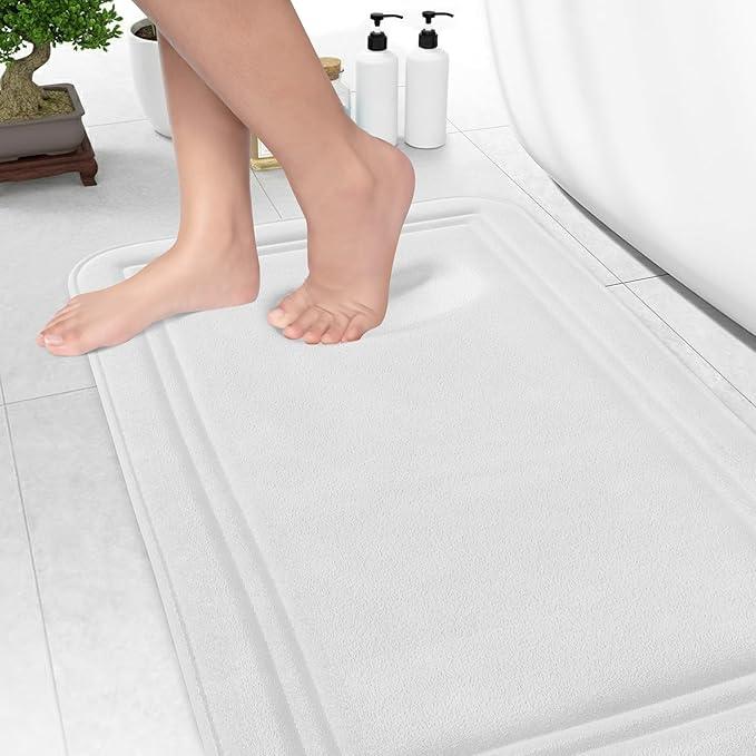 ITSOFT Memory Foam Bath Mat 31x20, Non Slip, Machine Washable, Quick Dry & Absorbent Rugs, Bath Mats for Bathroom Floor, Tub & Shower, Bathroom Rug, White - ModernBath