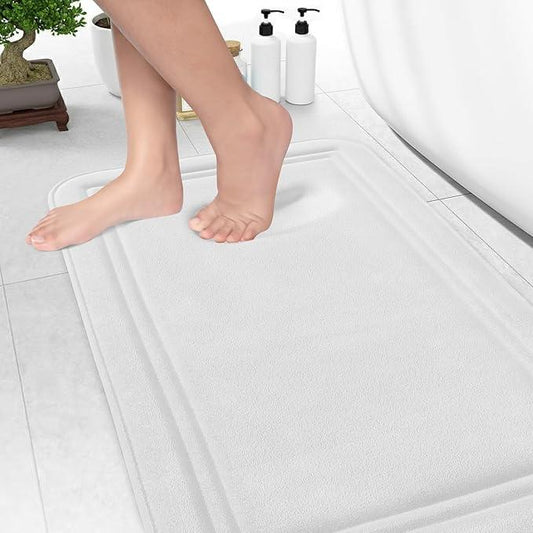 ITSOFT Memory Foam Bath Mat 31x20, Non Slip, Machine Washable, Quick Dry & Absorbent Rugs, Bath Mats for Bathroom Floor, Tub & Shower, Bathroom Rug, White - ModernBath