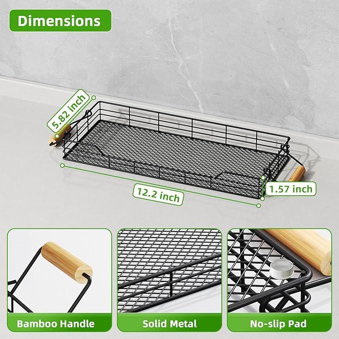 VITVITI Metal Toilet Paper Basket Storage, Bathroom Toilet Tank Tray with Bamboo Handle Countertop, Back of Toilets Tray Basket for Vanity Kitchen Counter Decor, Black - ModernBath