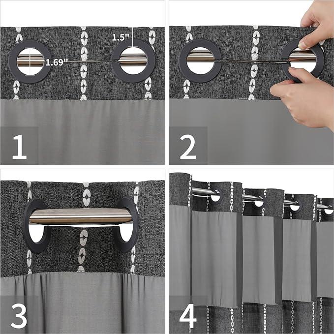 eachope No Hook Stall Shower Curtain with Snap-in Fabric Liner - 54x80 Heavy-Duty Linen Textured Striped Design,Narrow Rustic Modern Farmhouse Bohemian Bathroom Curtain,Water-Repellent,Charcoal Grey - ModernBath