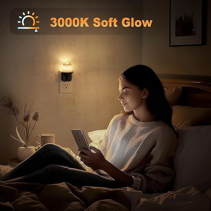 JandCase Flameless Candle Night Light, 2 Pack Night Lights Plug into Wall, 3000K Soft White, 0-100LM Dimmable Nightlight, Dusk to Dawn Sensor Light for Dinning Room, Living Room, Bathroom, Hallway - ModernBath