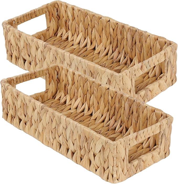 Toilet Tank Basket,Water Hyacinth Woven Storage Basket with Handles for Bathroom Organization - Toilet Paper Holder & Storage Bin, Handwoven Natural Basket (2-Pack) - ModernBath