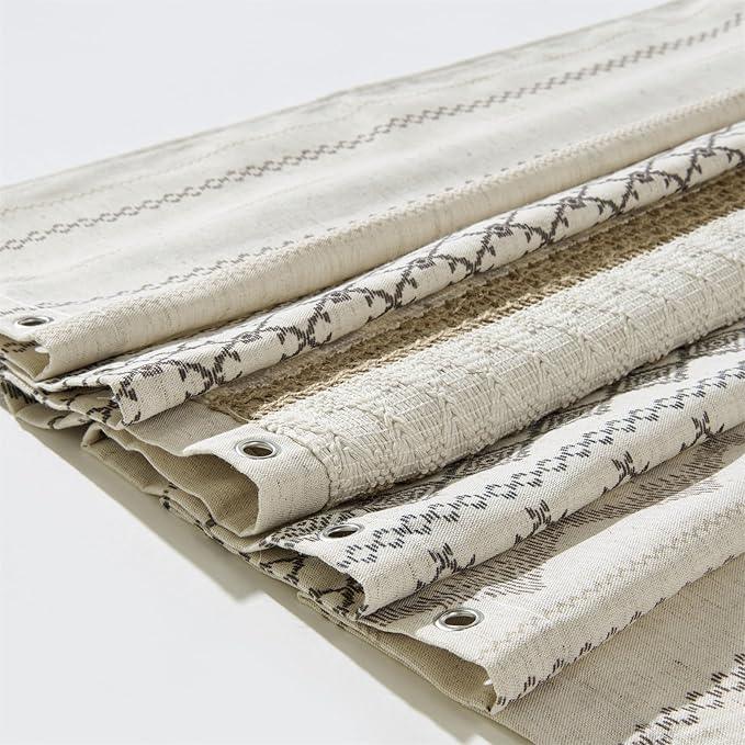 Aldopein Modern Farmhouse Shower Curtain, Water Resistant Privacy Natural Linen Textured Fabric, Boho Vintage Tribal Geometry Fabric Shower Curtains Set Cottagecore Bathroom Decorations with Hooks - ModernBath
