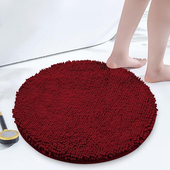 Smiry Luxury Chenille Round 24x24, Extra Soft and Absorbent Shaggy Bathroom Mat Rugs, Machine Washable, Non-Slip Plush Carpet for Tub, Shower, and Bath Room, Burgundy - ModernBath