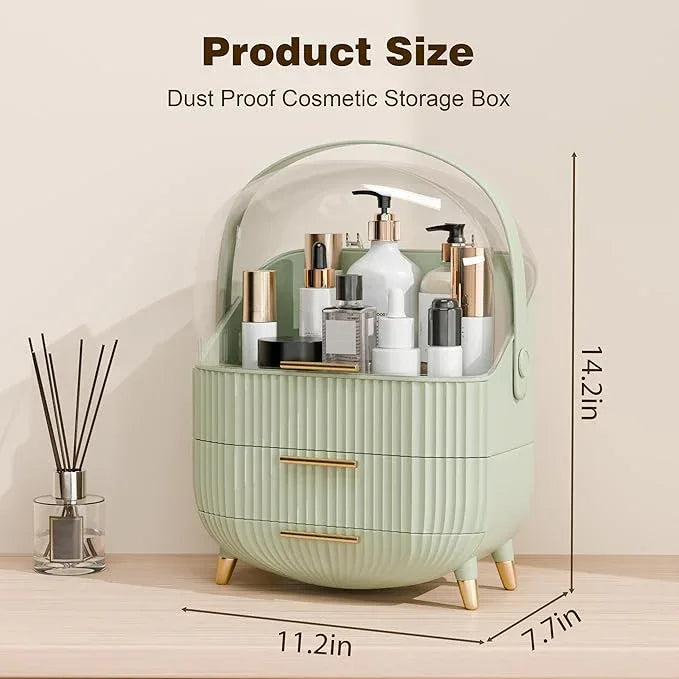 lurcns Makeup Organizers and Storage, Make up Organizer for Vanity Cosmetics Skincare Organizers With Lid and Drawers Display Cases for Countertop（Light Green） - ModernBath