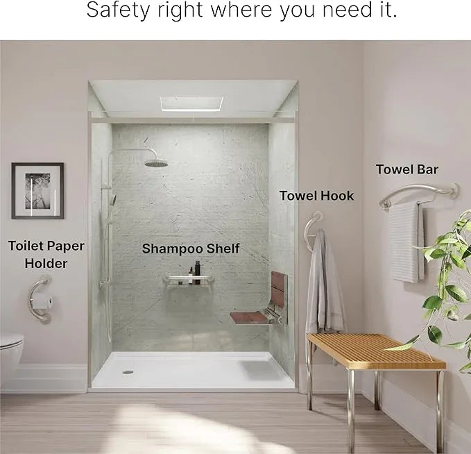 HEALTHCRAFT Plus 2-in-1 Towel Ring & Grab Bar (14 Inch) | ADA Compliant Bathroom Safety Grab Bar for Seniors, Wall-Mounted, Supports Up to 500 lbs, Polished Chrome - ModernBath
