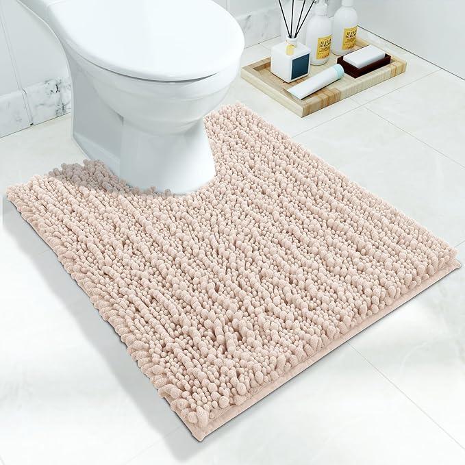 Yimobra Toilet Rug U Shaped Washable 24x20 Inch - Ultra Soft Absorbent Chenille Bath Rugs for Toilet, Quick Dry & Machine Washable, Non Slip Contour Bathroom Mat, Pinkish Beige - ModernBath