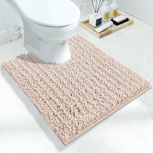 Yimobra Toilet Rug U Shaped Washable 24x20 Inch - Ultra Soft Absorbent Chenille Bath Rugs for Toilet, Quick Dry & Machine Washable, Non Slip Contour Bathroom Mat, Pinkish Beige - ModernBath