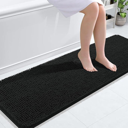 OLANLY Bathroom Rugs 59x20, Extra Soft Absorbent Chenille Bath Rugs, Rubber Backing Quick Dry, Machine Washable Bath Mats for Bathroom Floor, Tub and Shower, Home Decor Accessories, Black - ModernBath