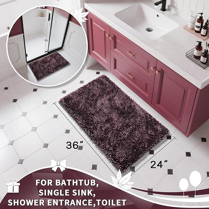 Yimobra Large Bathroom Rug Non Slip 36x24 Inch, Extra Thick Soft Absorbent Chenille Bath Mat, Machine Washable Bath Rugs for Bathroom Floor, Tub and Shower, Home Decor Accessories, Purple Grey - ModernBath