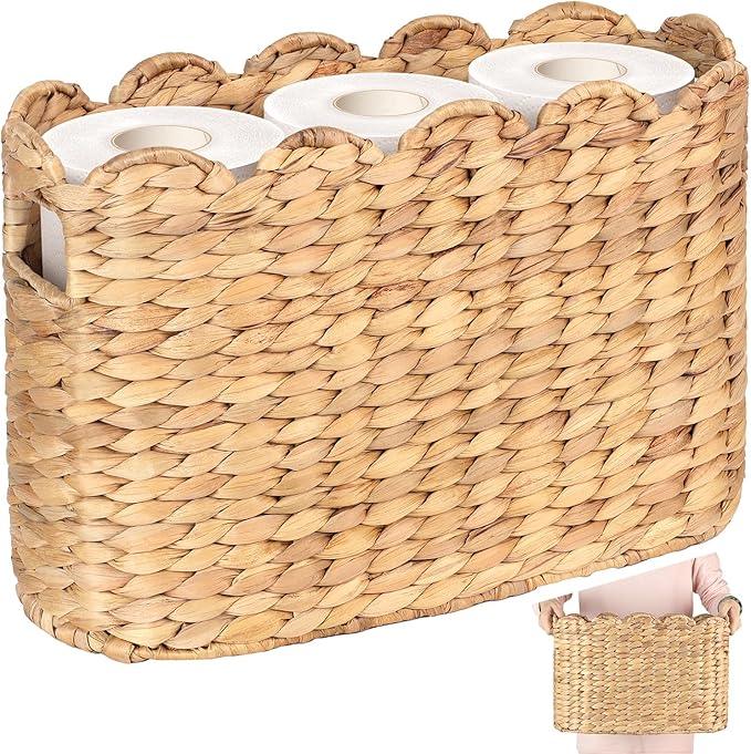 Toilet Paper Storage Baskets, Scalloped Water Hyacinth Baskets , Wicker Scalloped Basket for Storage, Toilet Papers Holder Wicker Basket, Toilets Paper Organizer, Bathroom Accessories Organizer... - ModernBath