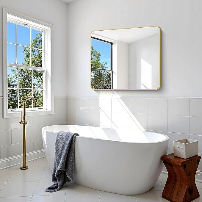 Gold Bathroom Mirror,30x36 inch Wall Mirror for Bathroom Wall Mounted,Round Rectangle Mirror for Bathroom Over Sink,Modern Frame for Home Decor Living Room,Bedroom Entryway,Horizontal/Vertical - ModernBath